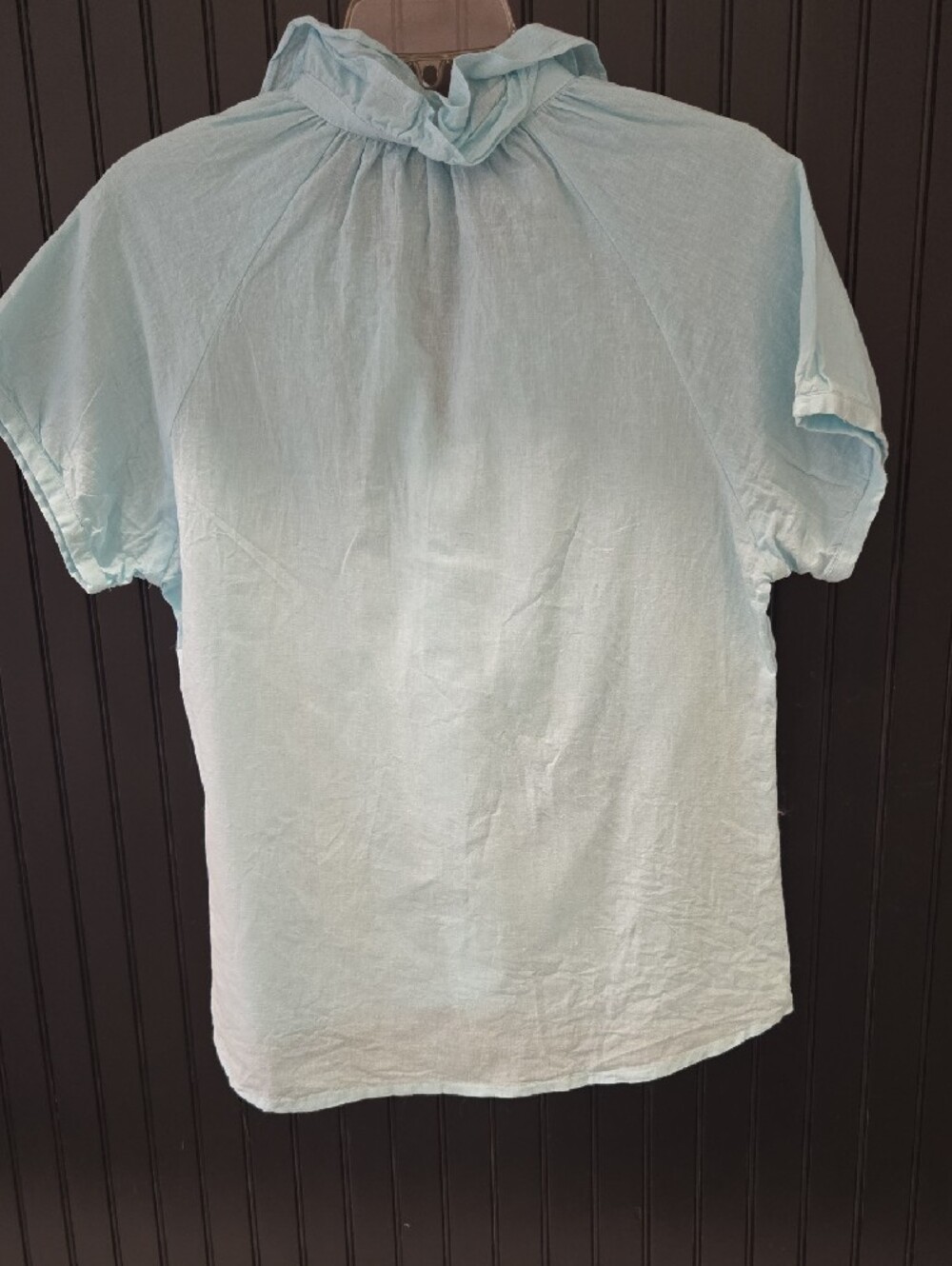 Light Blue Ruffle-Front Short Sleeve Blouse - Picture 3 of 3